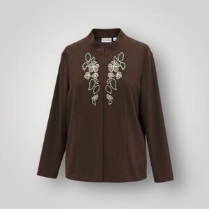 Breckenridge Mandarin Collar Brown Faux Suede Embroidered Jacket